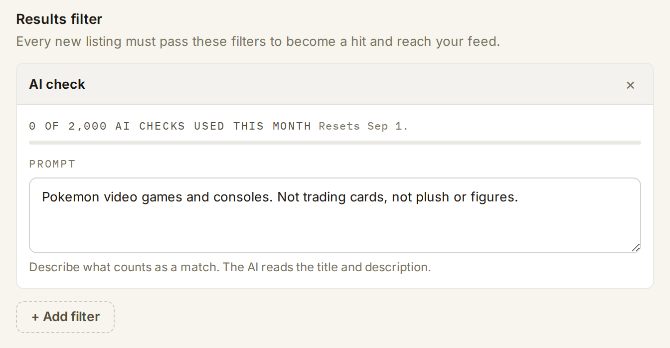 The same AI check on the web, its prompt written and the card ready to save