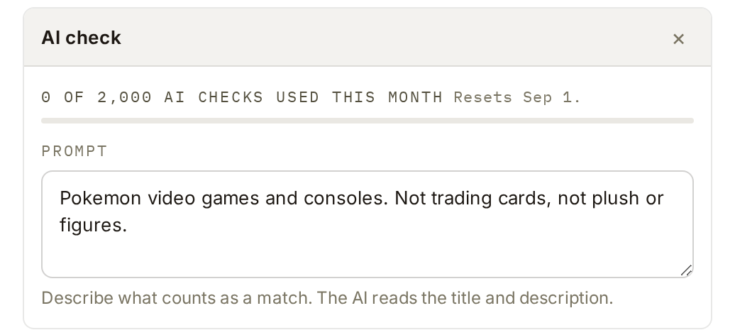 The same AI check on the web, its prompt written inside the rule