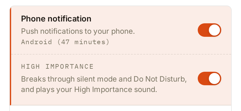 The same High Importance toggle on the web, switched on